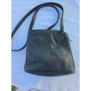 Sequel Black Pebbled Leather Crossbody Satchel Bag Side Zip
